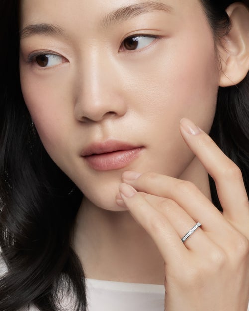 Womens DY Eden Partway Alternating Diamond Band Ring in Platinum, 2.8mm