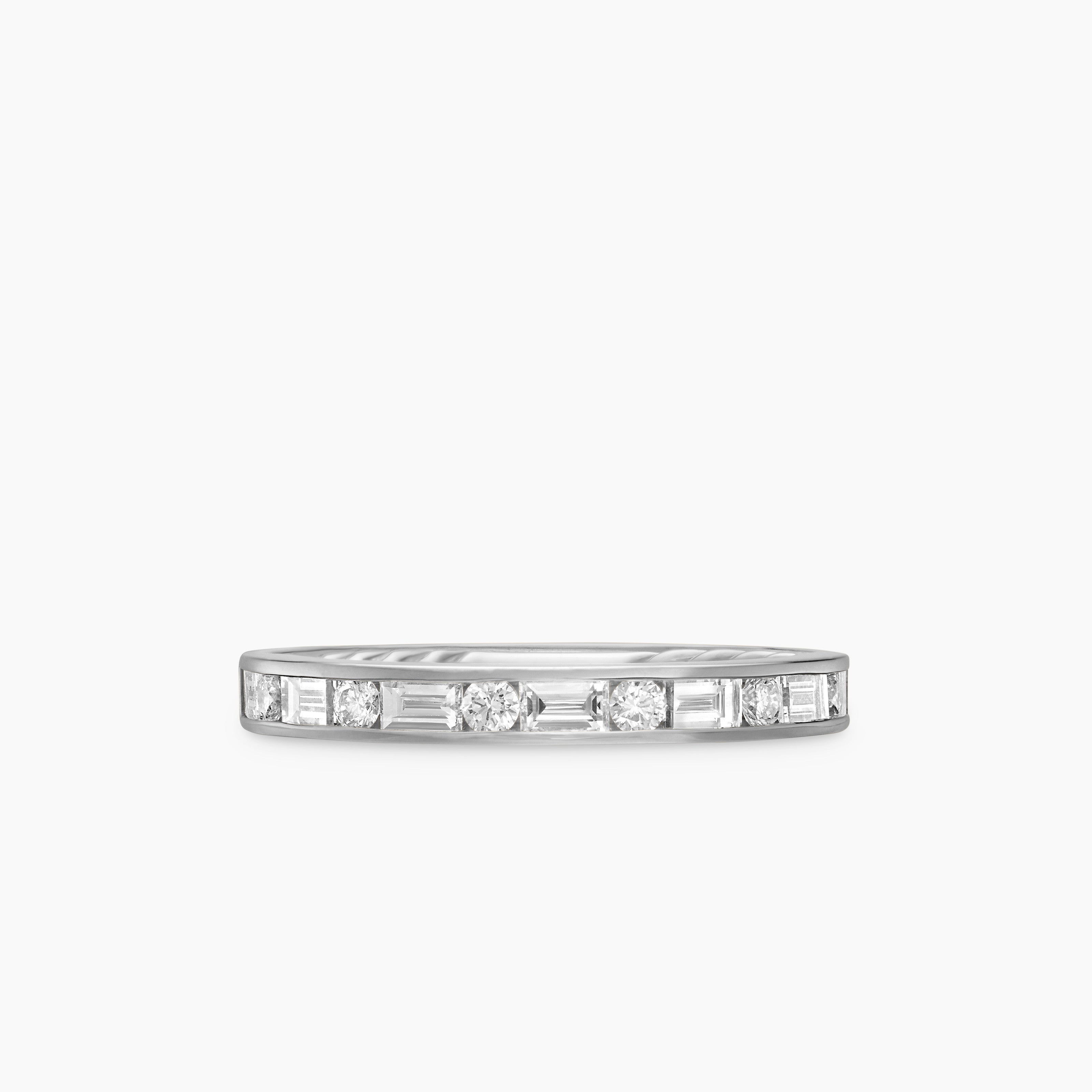 Womens DY Eden Partway Alternating Diamond Band Ring in Platinum with Diamonds, 2.8mm