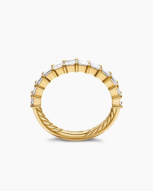 Womens DY Eden Partway Band Ring in 18ct Yellow Gold with Baguette Diamonds, 2mm