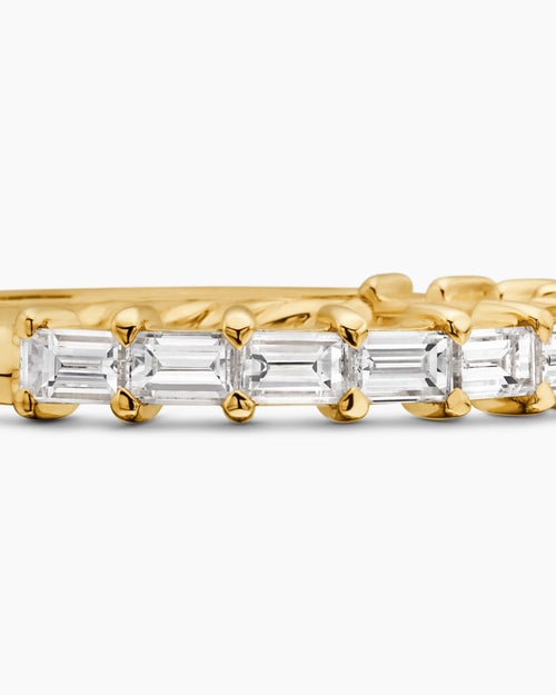 Womens DY Eden Partway Band Ring in 18ct Yellow Gold with Baguette Diamonds, 2mm