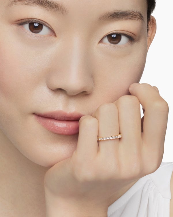 DY Eden Partway Band Ring in 18K Yellow Gold with Baguette Diamonds, 2mm