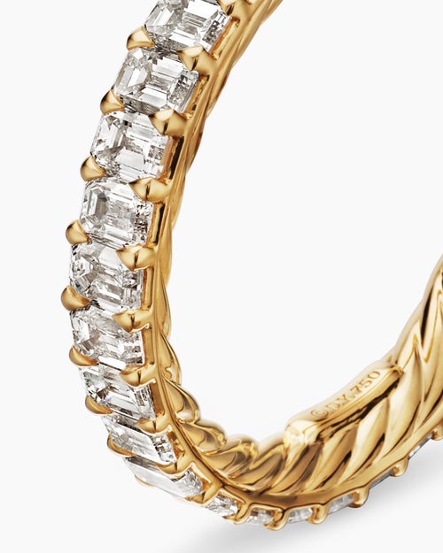 Womens DY Eden Emerald Diamond Eternity Band Ring in 18K Yellow Gold, 3.5mm