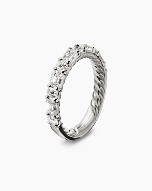 Womens DY Infinity Alternating Band Ring in Platinum with Diamonds, 3.3mm
