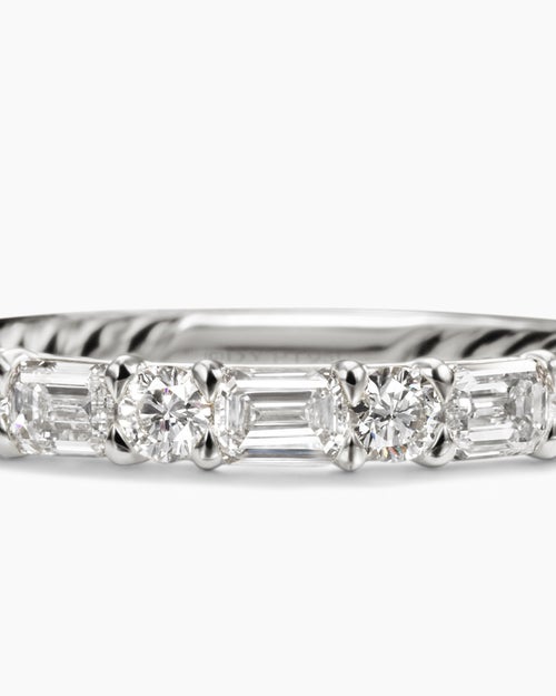 Womens DY Infinity Alternating Band Ring in Platinum with Diamonds, 3.3mm