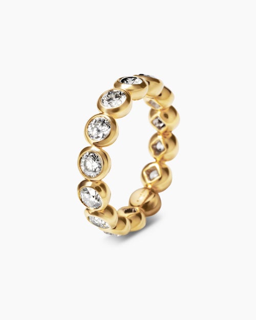 Womens DY Infinity Band Ring in 18K Yellow Gold with Round Diamonds, 4.8mm