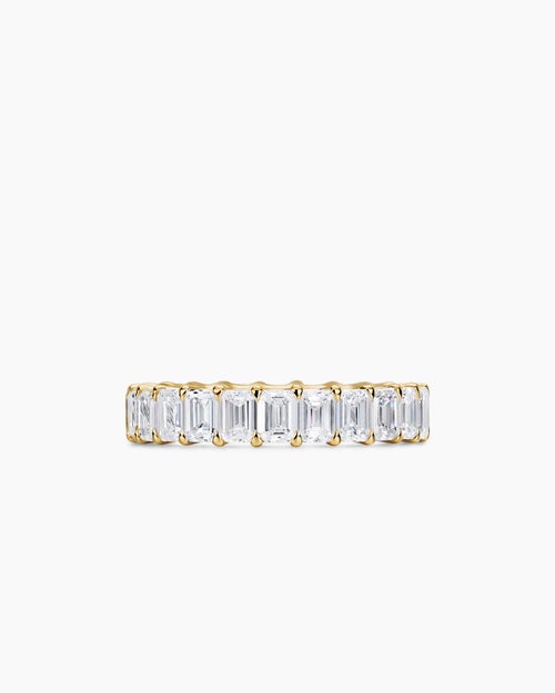 Womens Emerald Cut Band Ring in 18K Yellow Gold with Diamonds, 4.2mm