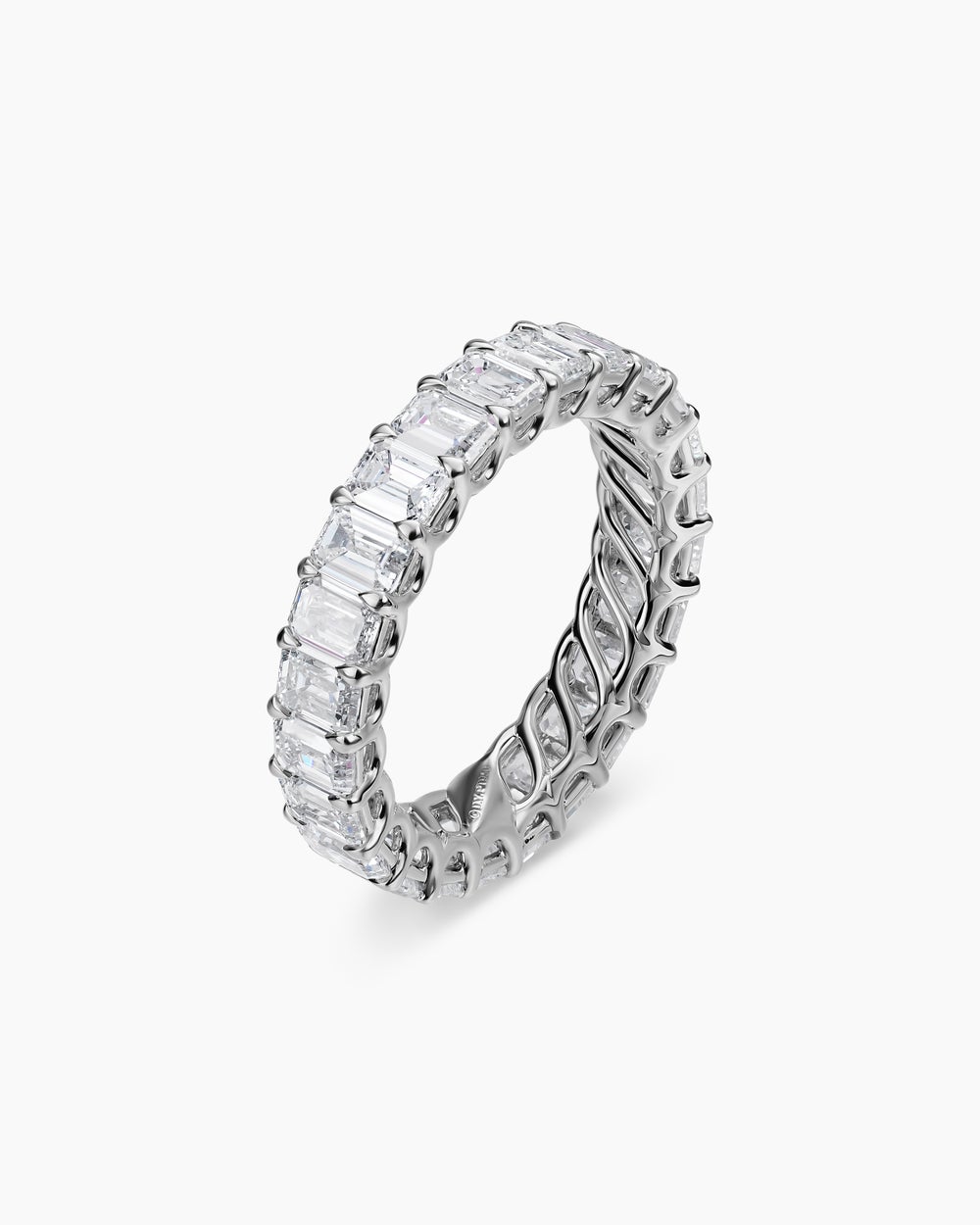 Womens Emerald Cut Band Ring in Platinum with Diamonds, 4.2mm