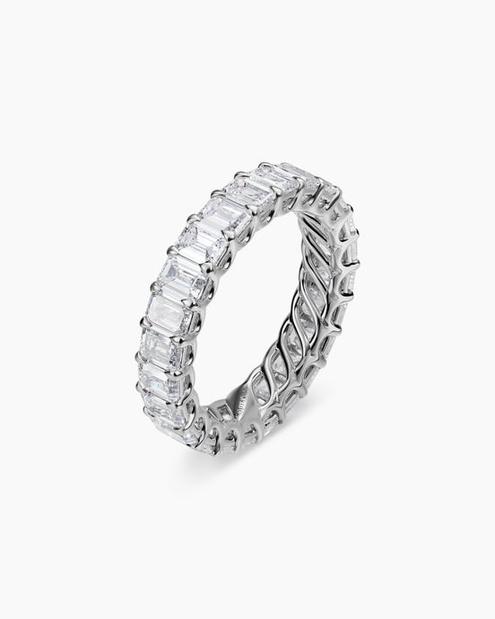 Emerald Cut Band Ring in Platinum with Diamonds, 4.2mm