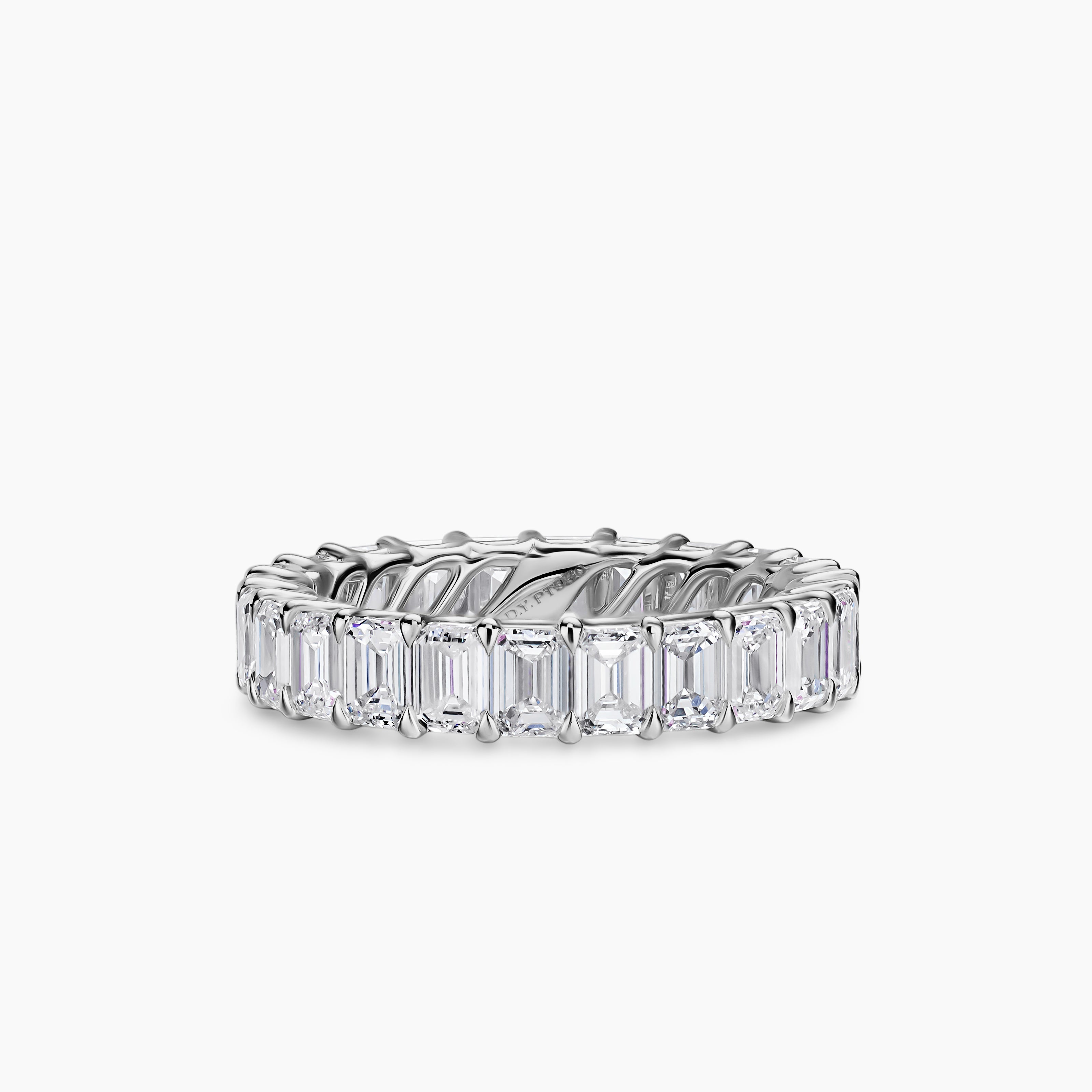 Womens Emerald Cut Band Ring in Platinum with Diamonds, 4.2mm