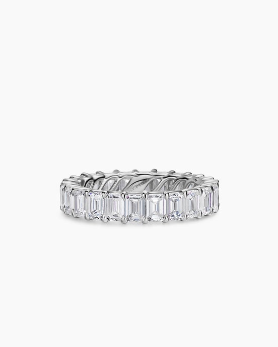 Emerald Cut Band Ring in Platinum with Diamonds, 4.2mm