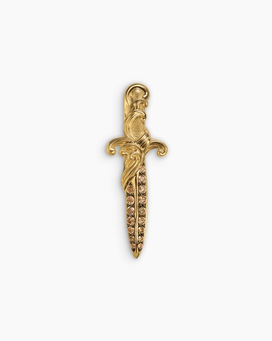 Épinglette dague Waves en or jaune 18 carats avec diamants cognac, 31,3 mm