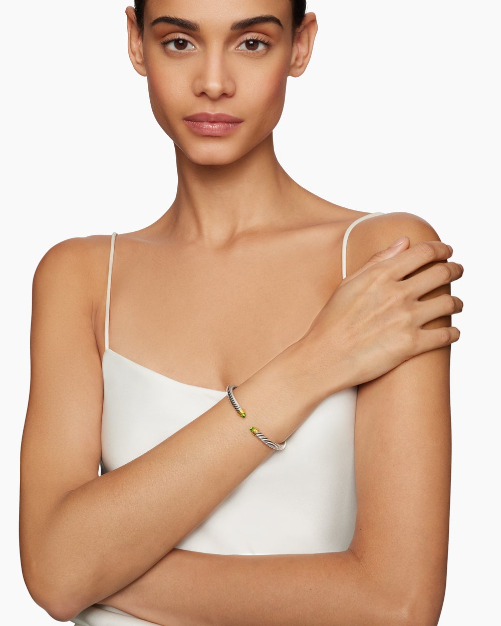 Womens Classic Cable Bracelet in Sterling Silver with 14K Yellow Gold, 5mm