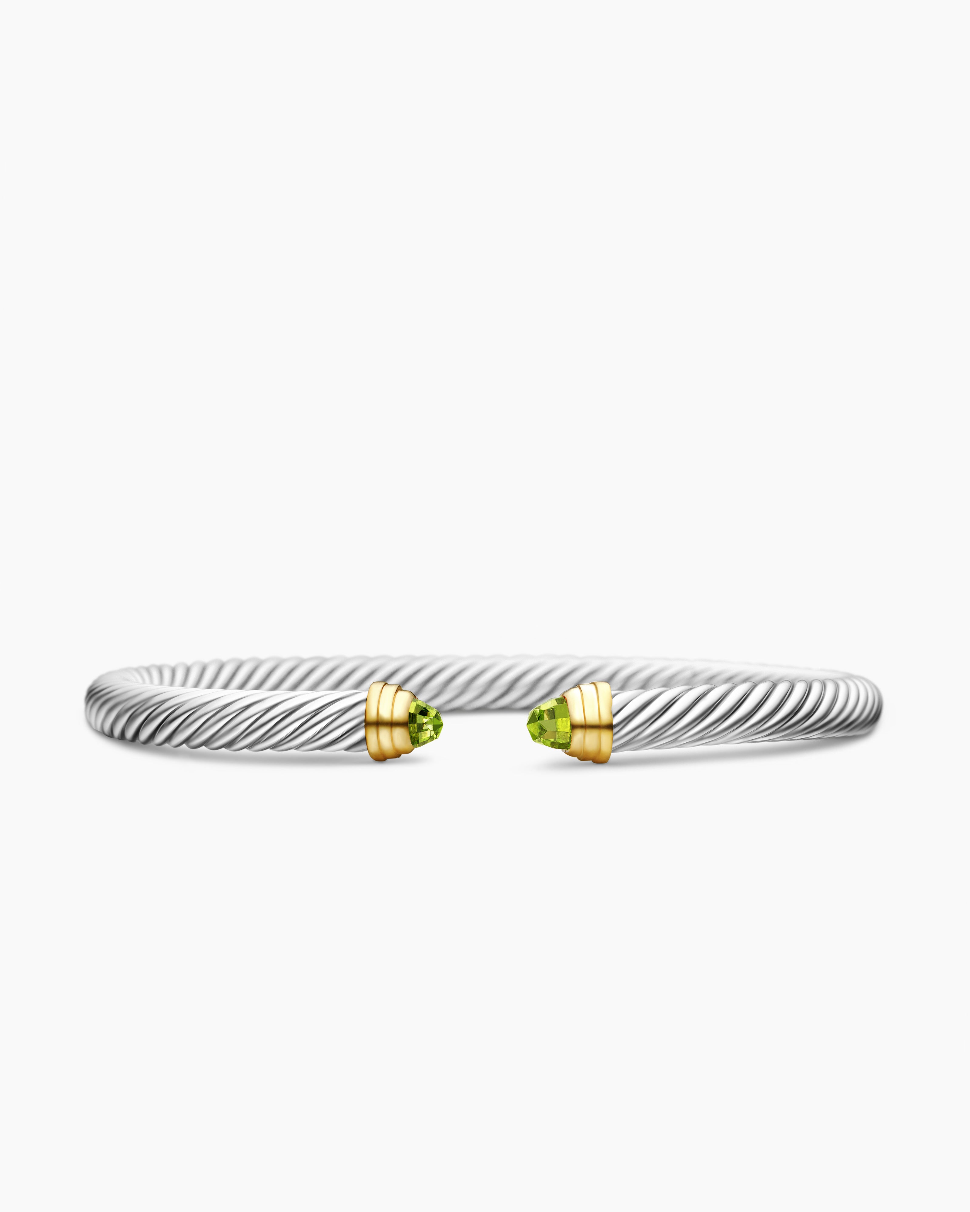 Womens Classic Cable Bracelet in Sterling Silver with 14K Yellow Gold, 5mm
