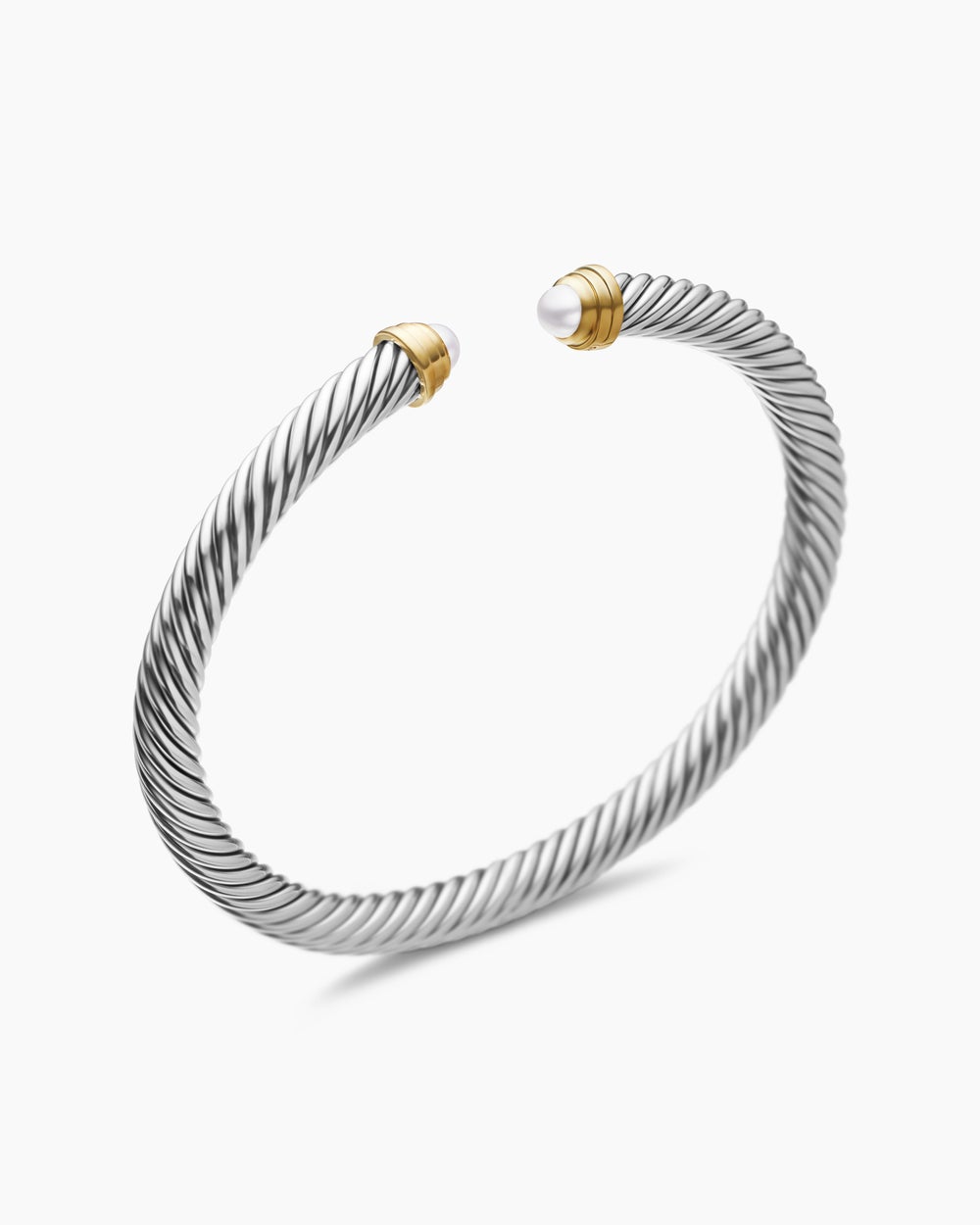 Womens Classic Cable Bracelet in Sterling Silver with 14K Yellow Gold, 5mm