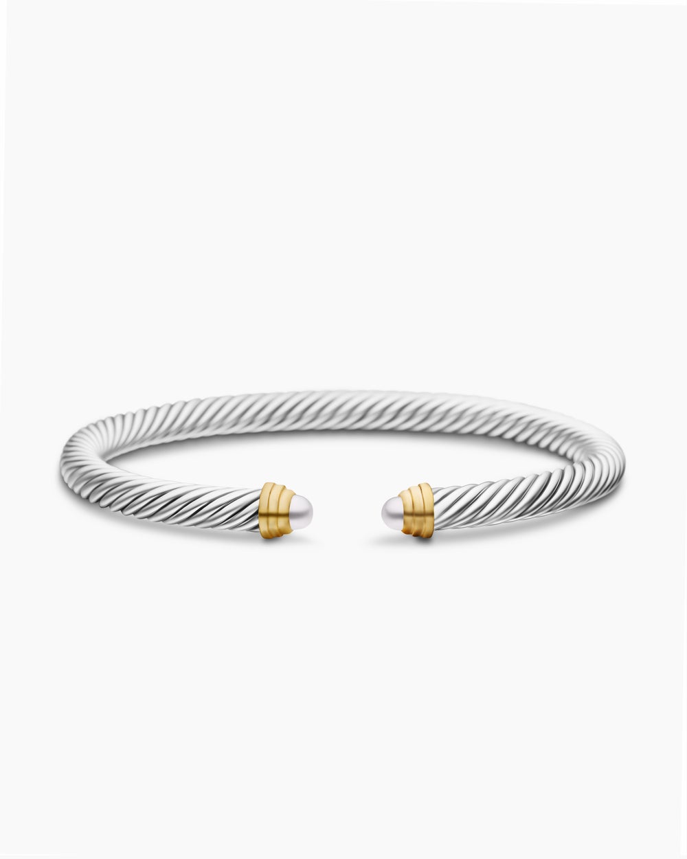 Womens Classic Cable Bracelet in Sterling Silver with 14K Yellow Gold, 5mm