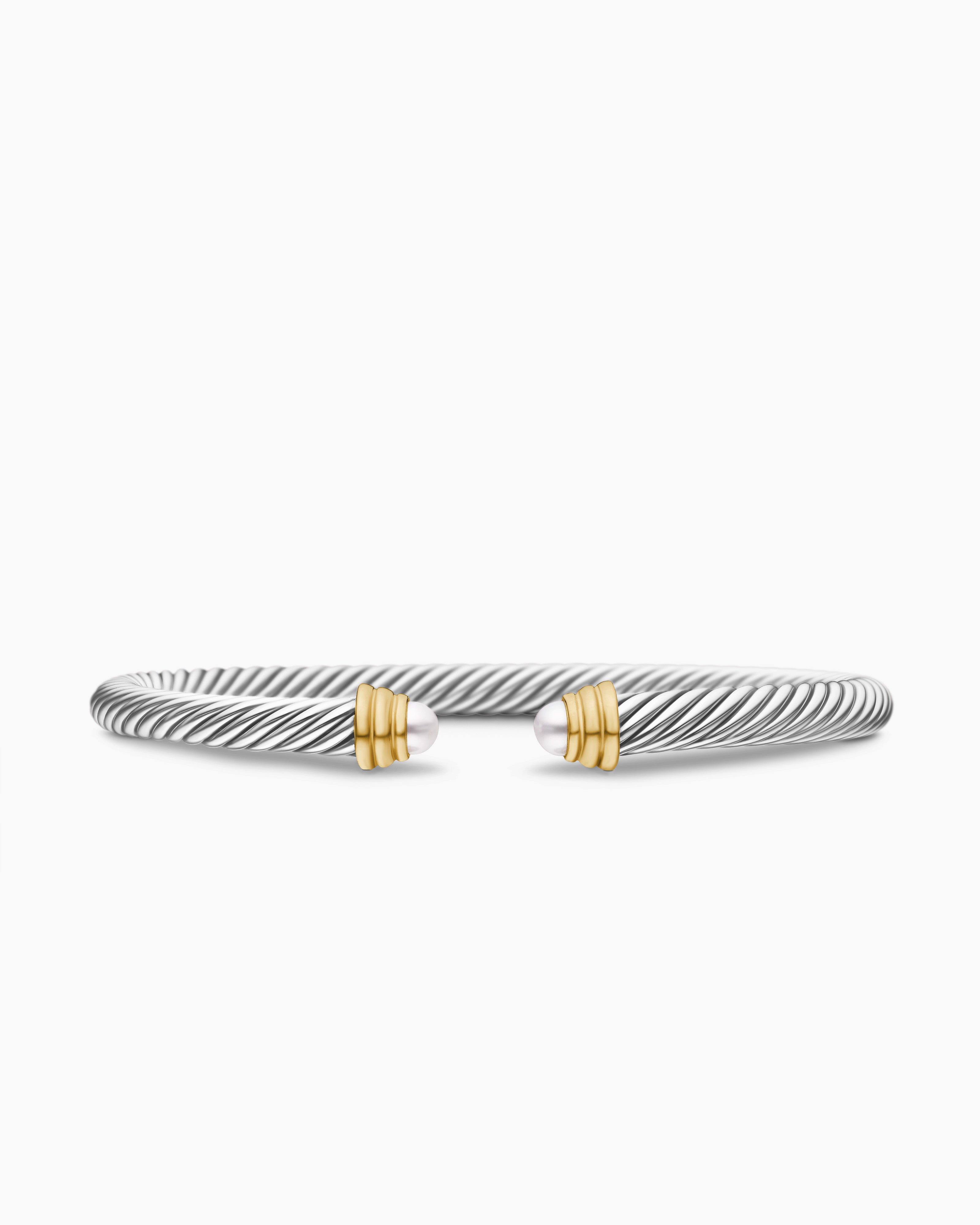 Womens Classic Cable Bracelet in Sterling Silver with 14K Yellow Gold, 5mm