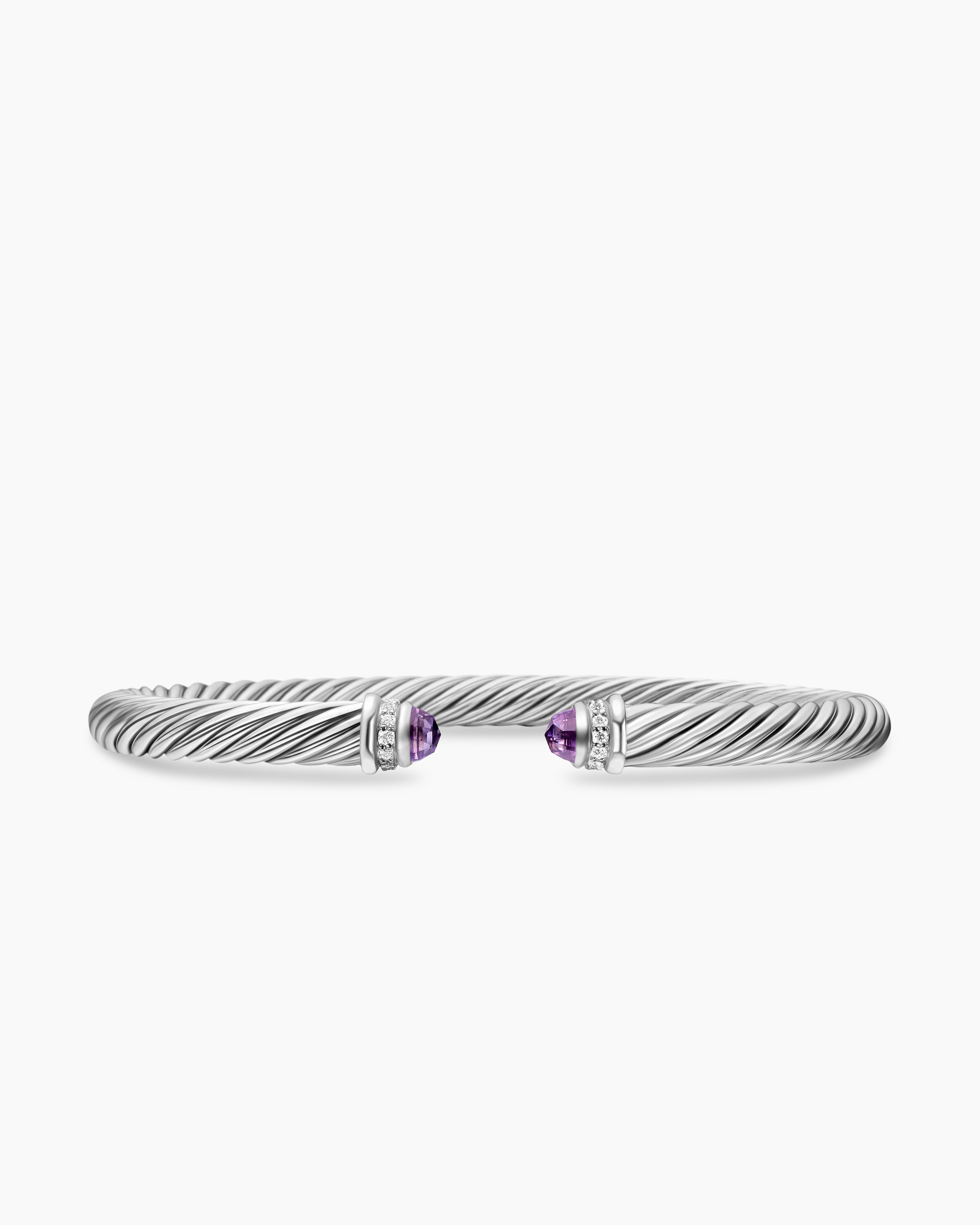 Womens Classic Cable Bracelet in Sterling Silver with Diamonds, 5mm