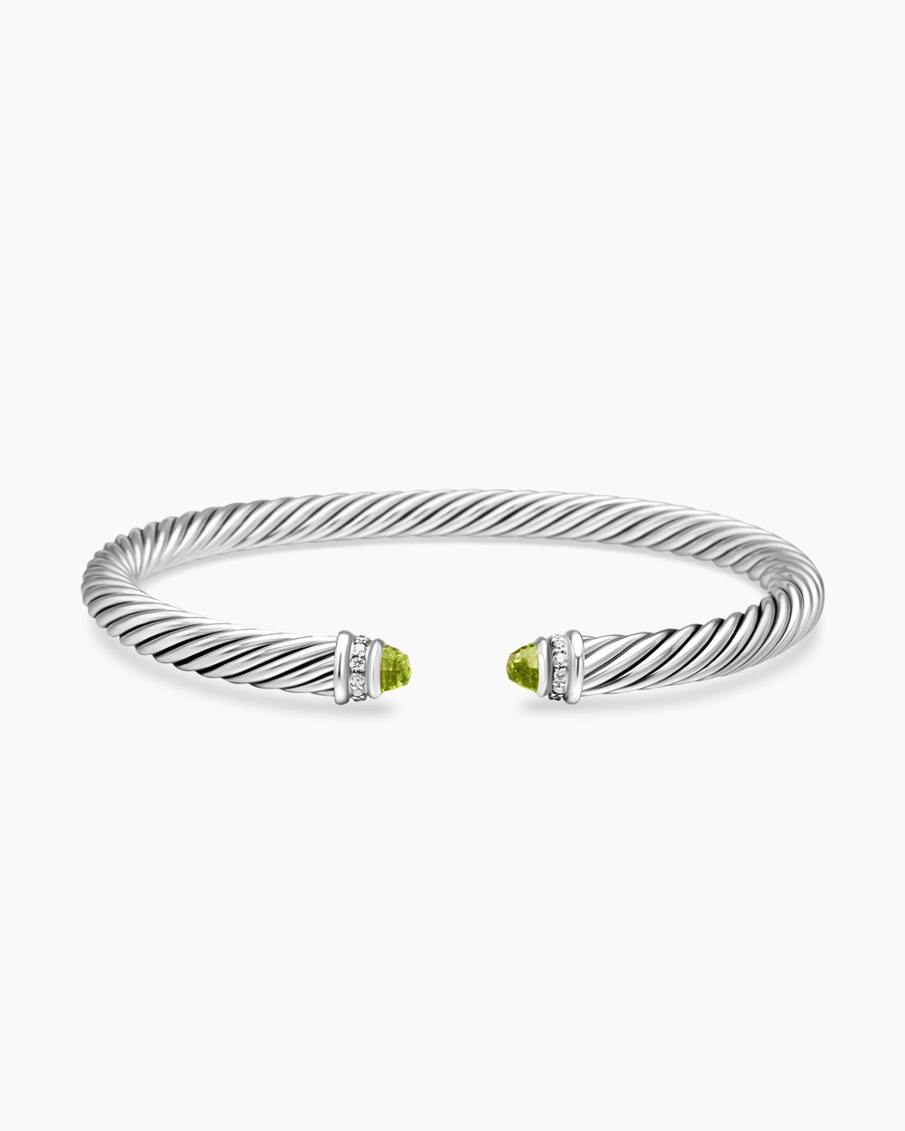 Womens Classic Cable Bracelet in Sterling Silver with Diamonds, 5mm
