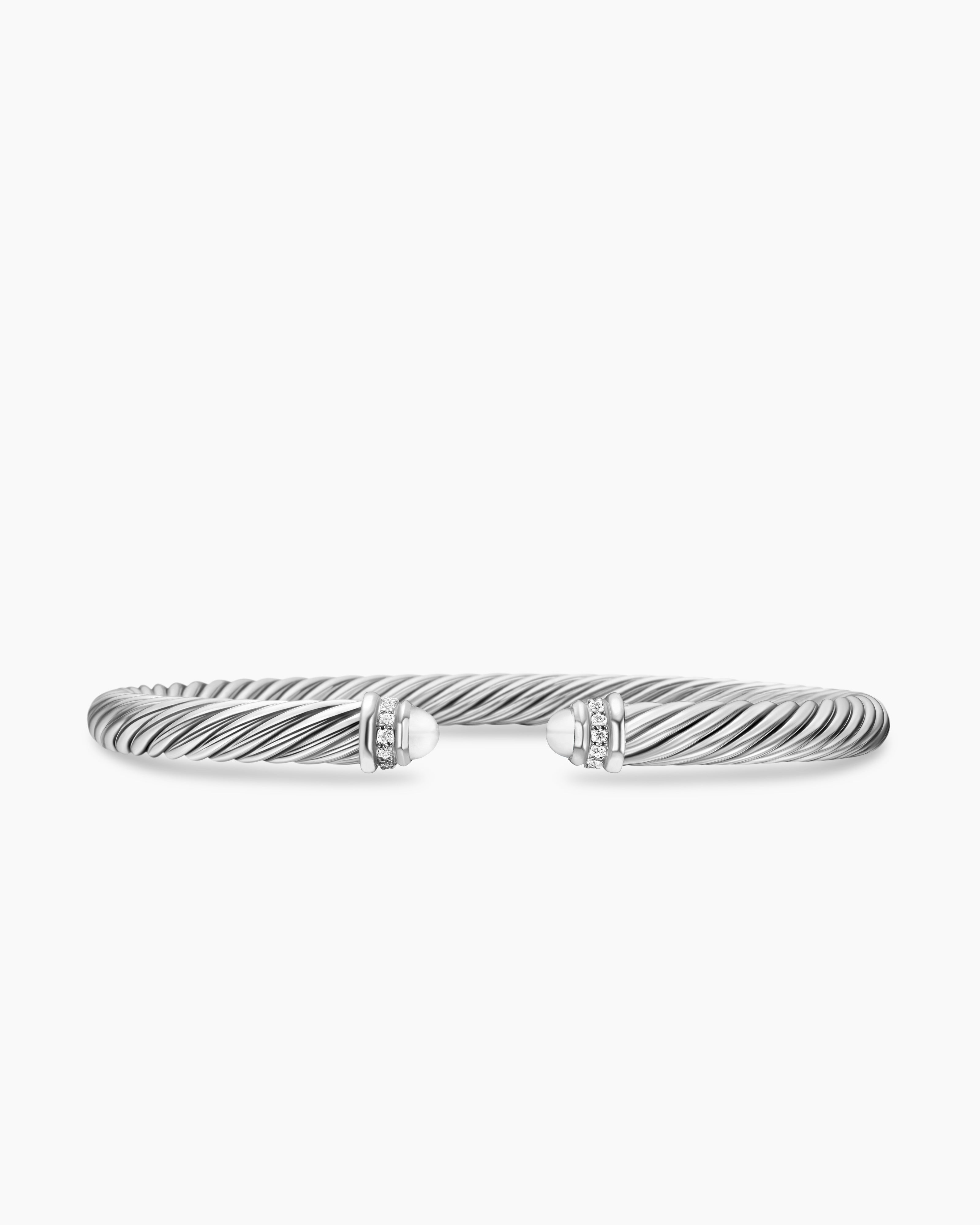 Womens Classic Cable Bracelet in Sterling Silver with Diamonds, 5mm