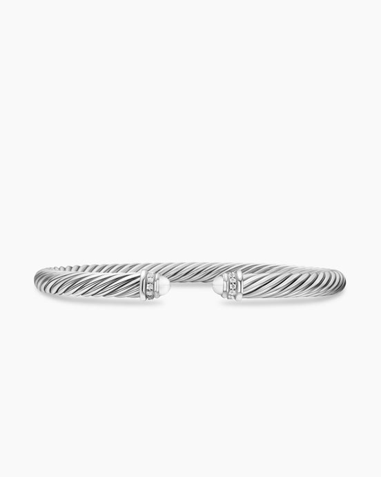 Classic Cable Bracelet in Sterling Silver with Pearls and Diamonds, 5mm