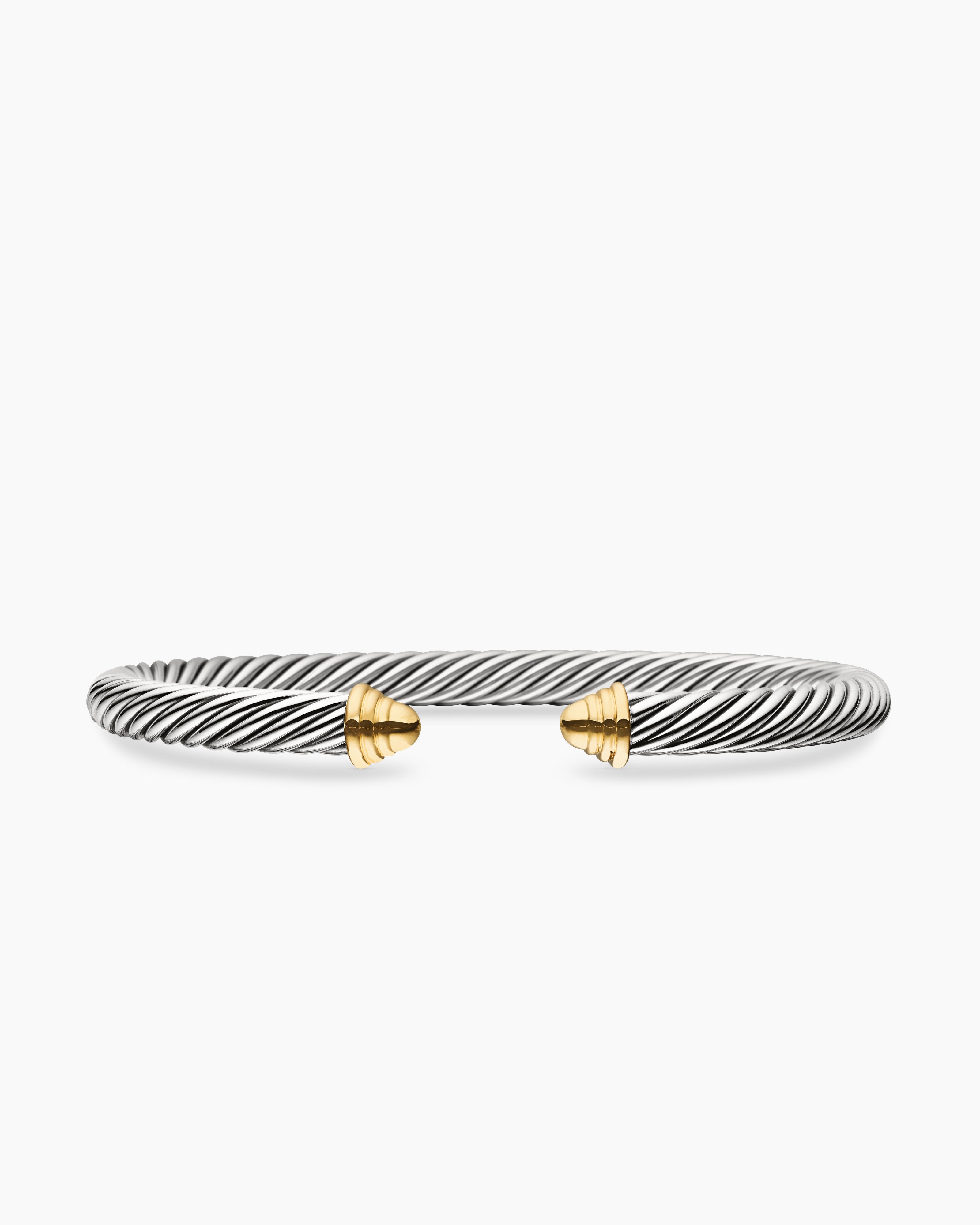 Womens Classic Cable Bracelet in Sterling Silver with 14K Yellow Gold Domes, 5mm