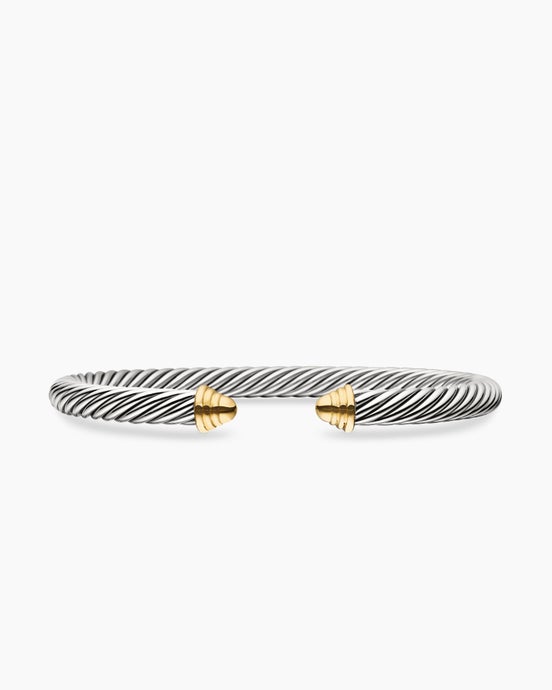 Classic Cable Bracelet in Sterling Silver with 14K Yellow Gold Domes, 5mm