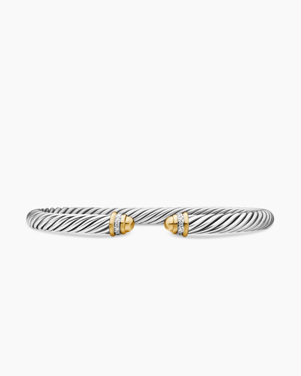 Womens Classic Cable Bracelet in Sterling Silver with 18K Yellow Gold and Diamonds, 5mm