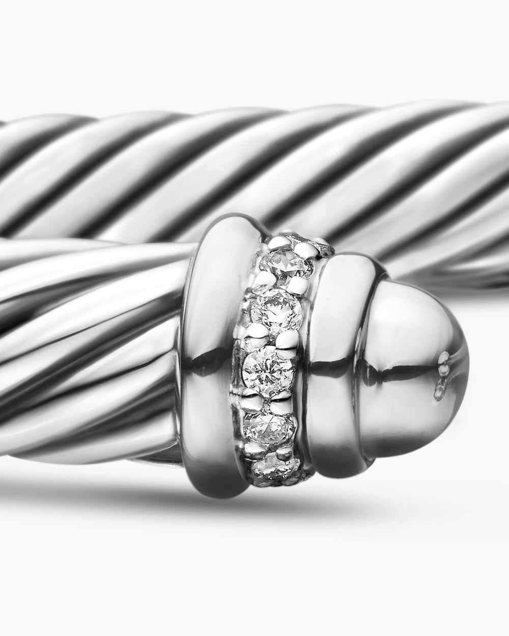 Womens Classic Cable Bracelet in Sterling Silver with Diamonds, 5mm