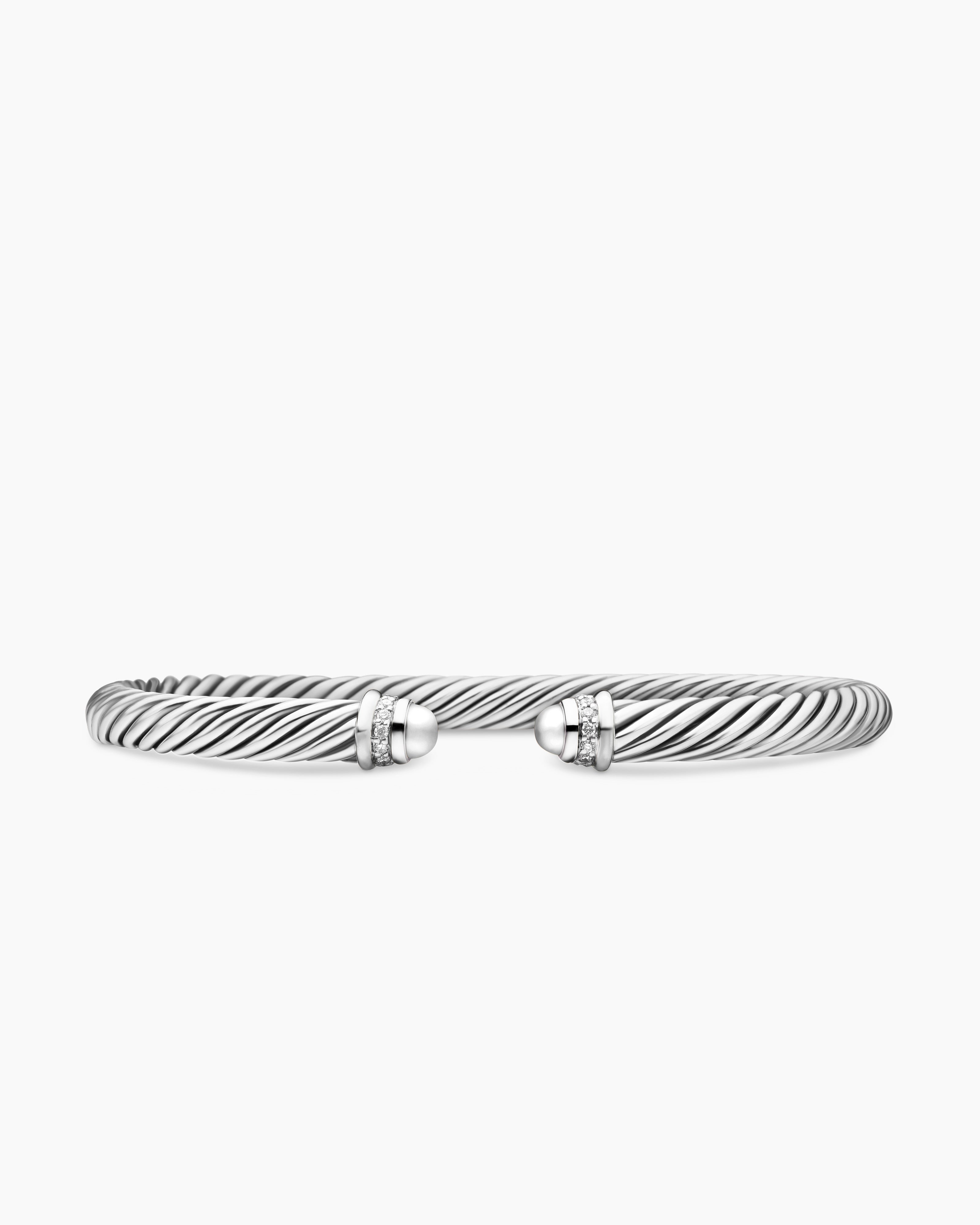 Womens Classic Cable Bracelet in Sterling Silver with Diamonds, 5mm