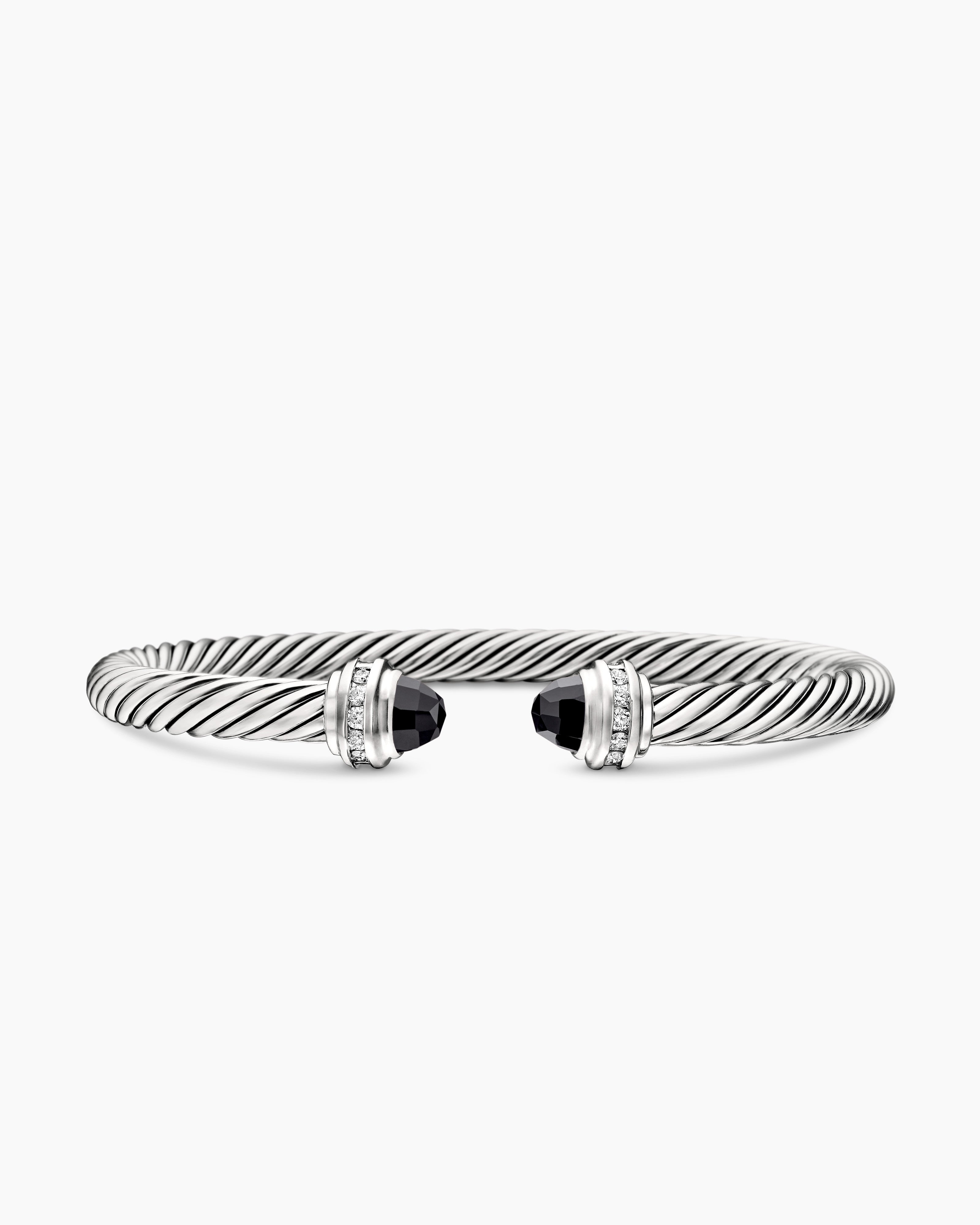 Womens Classic Cable Bracelet in Sterling Silver with Diamonds, 5mm