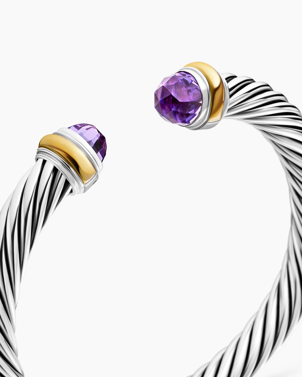 Womens Classic Cable Bracelet in Sterling Silver with 14K Yellow Gold, 7mm