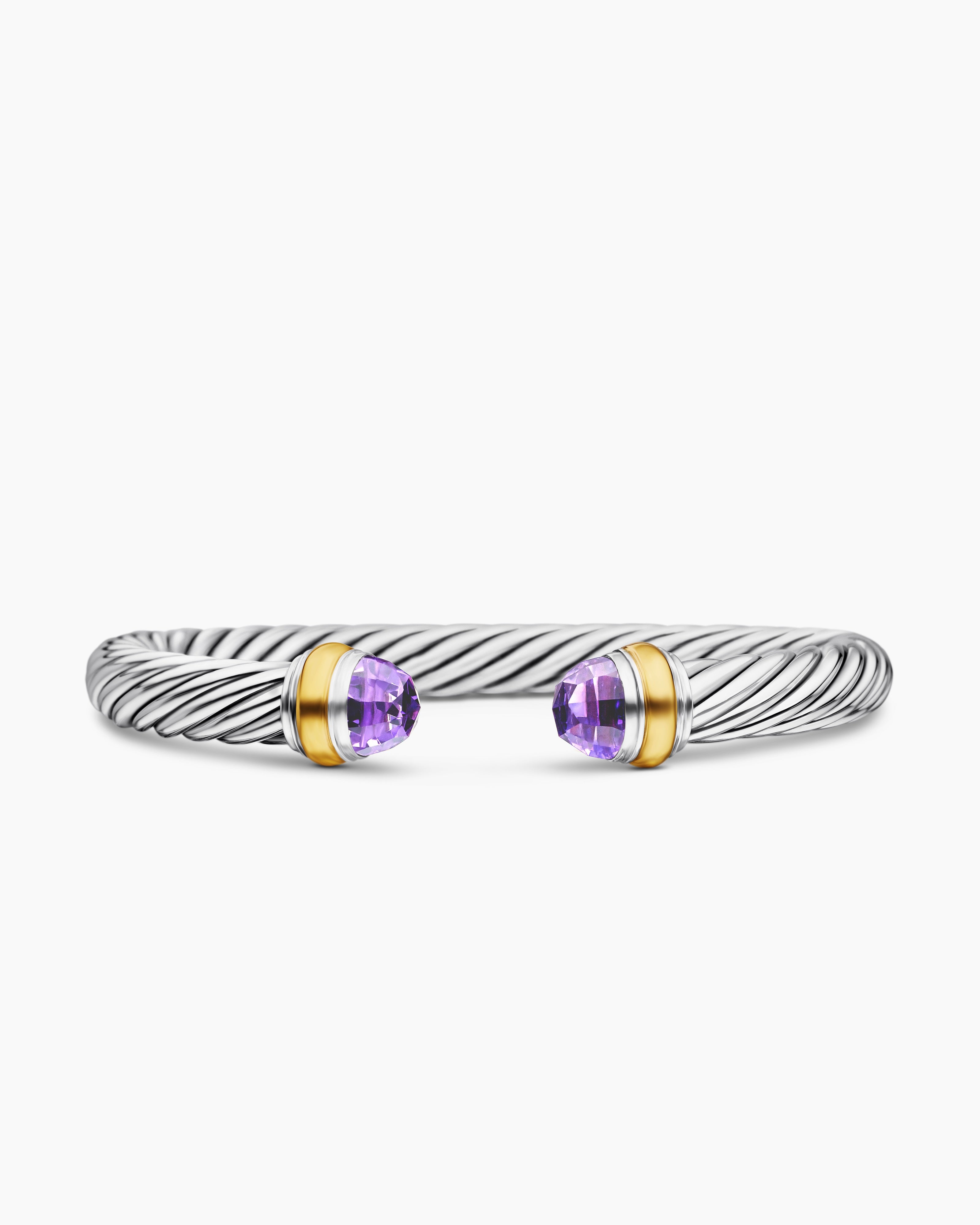Womens Classic Cable Bracelet in Sterling Silver with 14K Yellow Gold, 7mm