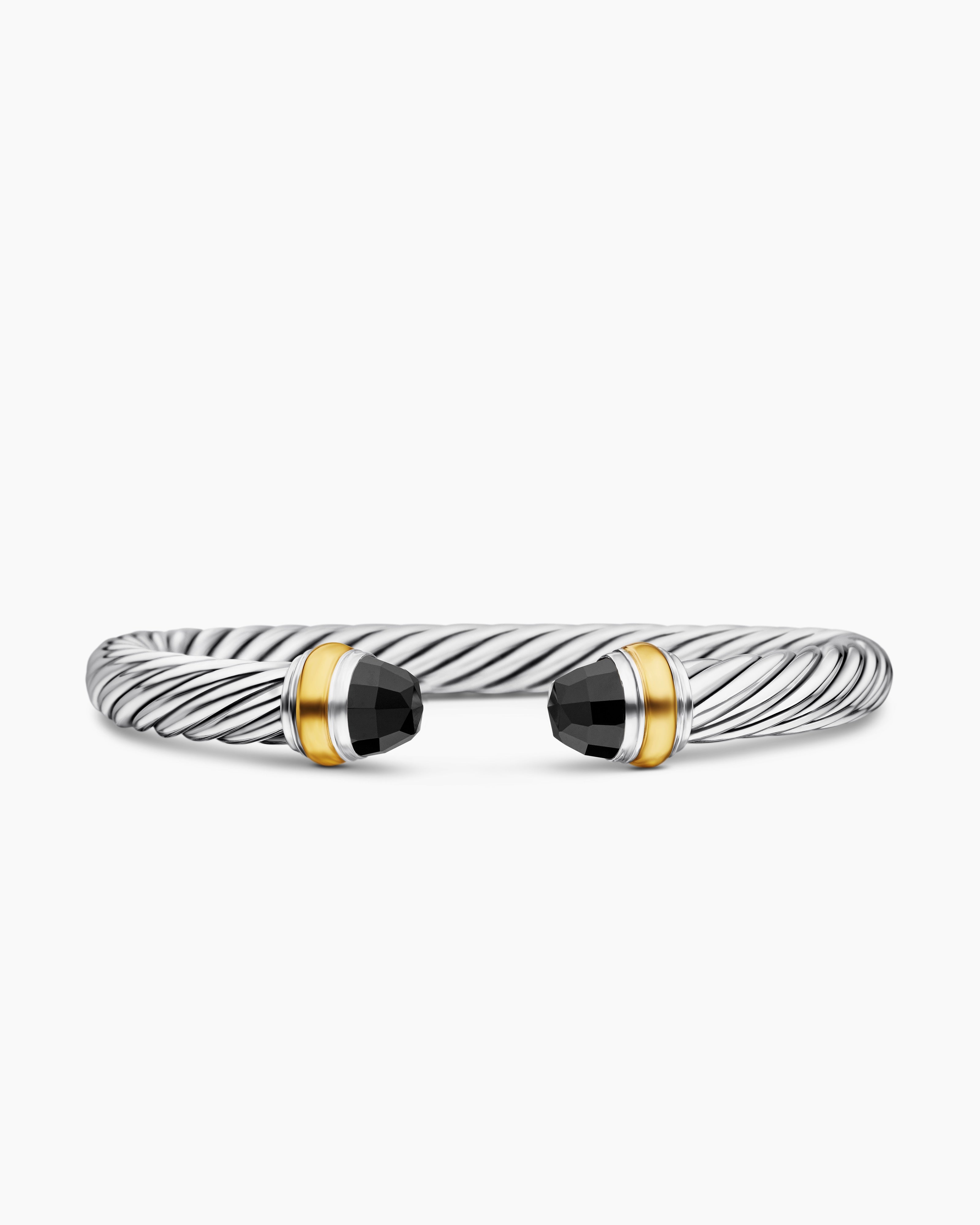 Womens Classic Cable Bracelet in Sterling Silver with 14K Yellow Gold, 7mm