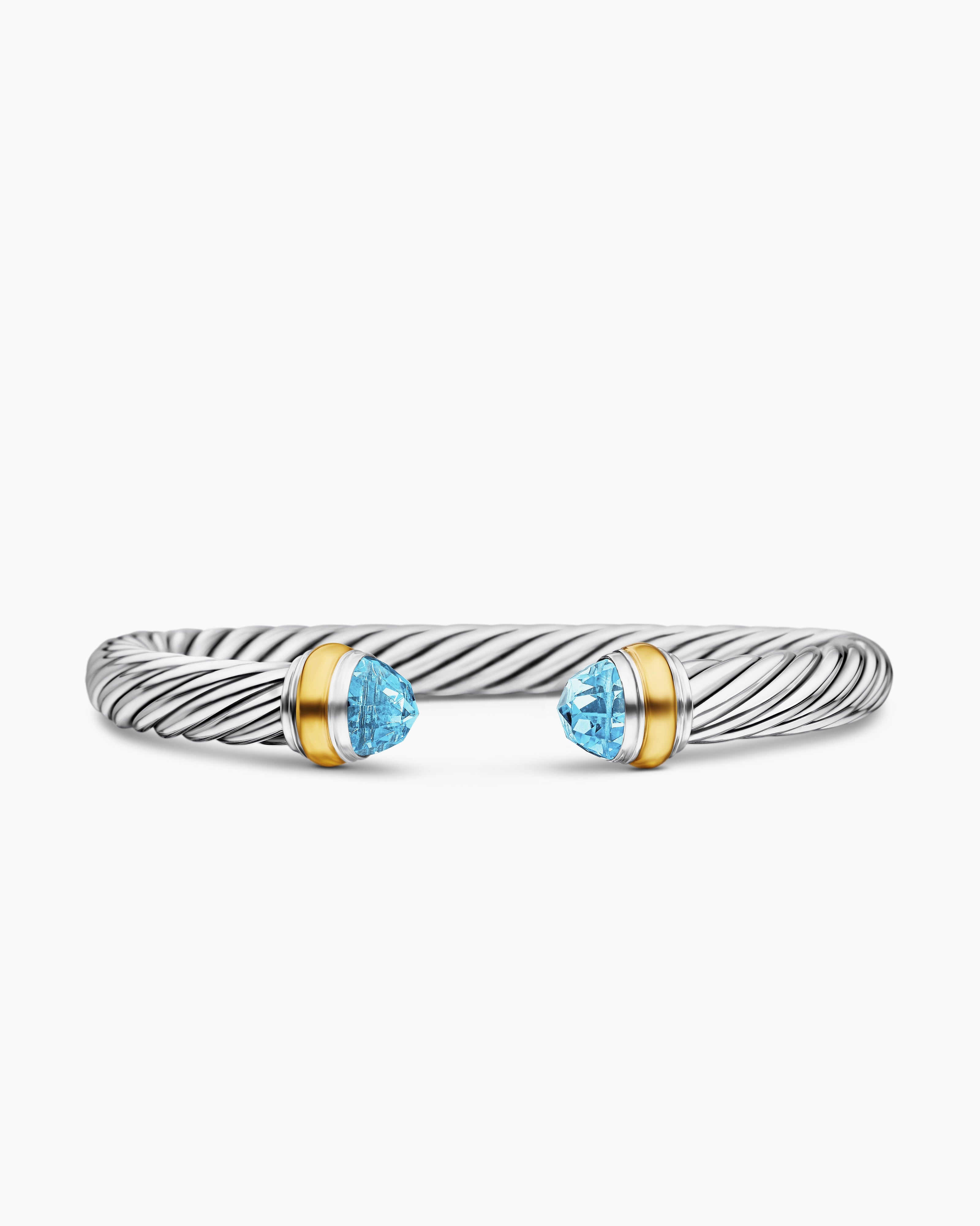 Womens Classic Cable Bracelet in Sterling Silver with 14K Yellow Gold, 7mm