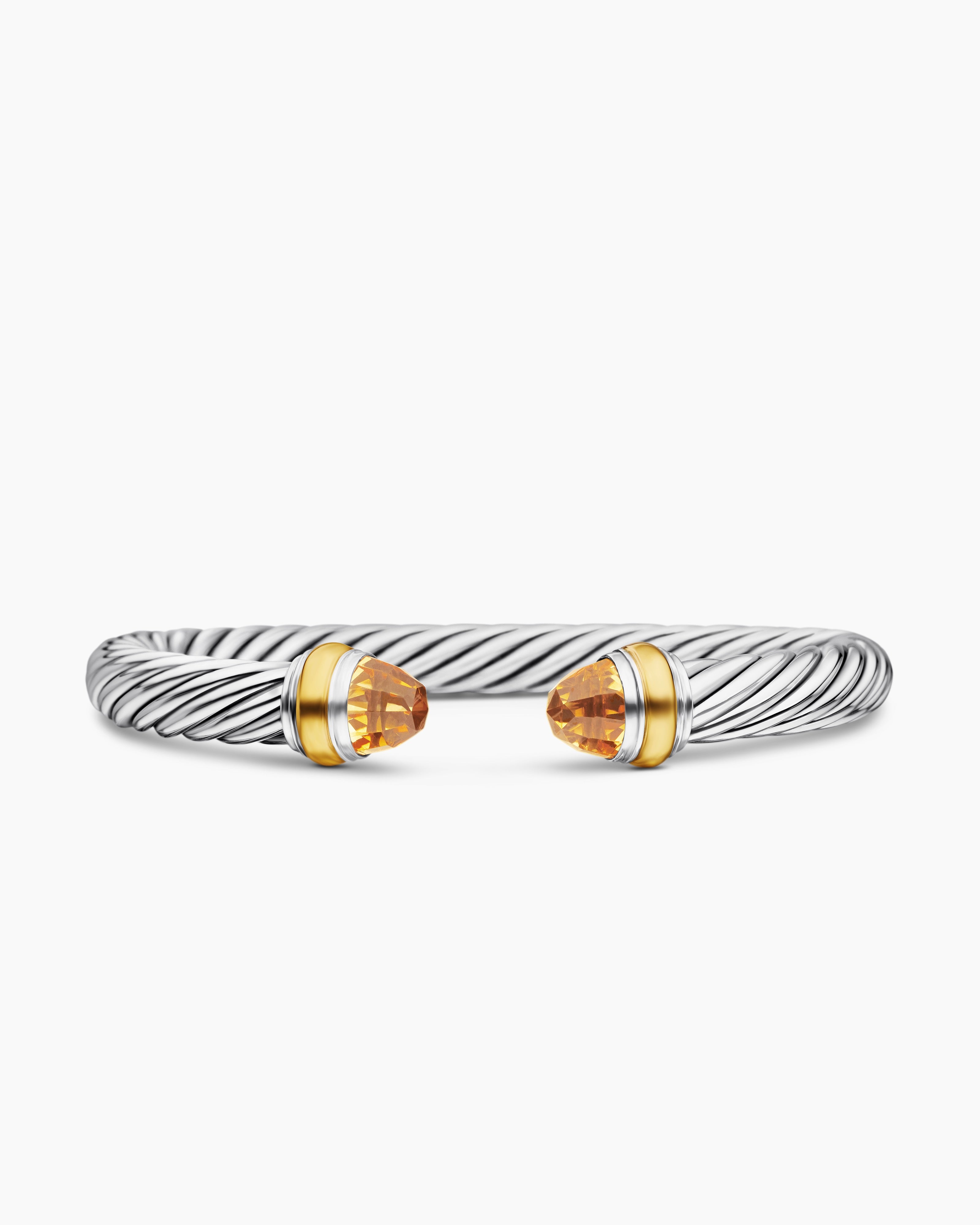 Womens Classic Cable Bracelet in Sterling Silver with 14K Yellow Gold, 7mm