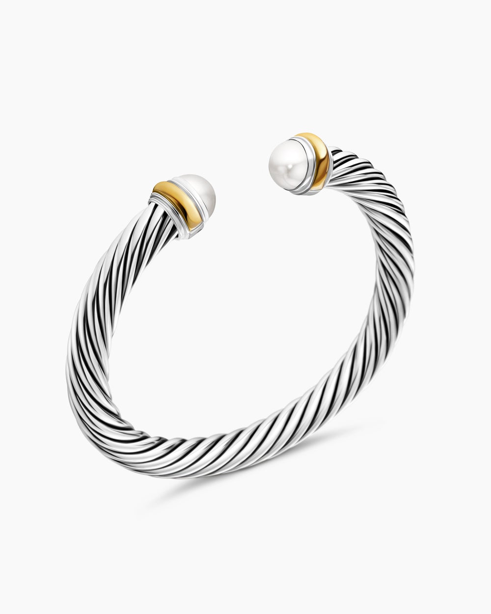 Womens Classic Cable Bracelet in Sterling Silver with 14K Yellow Gold, 7mm