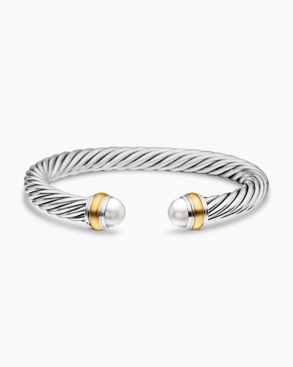 Womens Classic Cable Bracelet in Sterling Silver with 14K Yellow Gold, 7mm