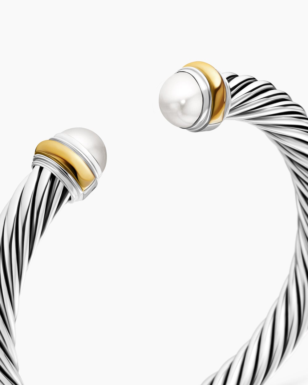 Womens Classic Cable Bracelet in Sterling Silver with 14K Yellow Gold, 7mm