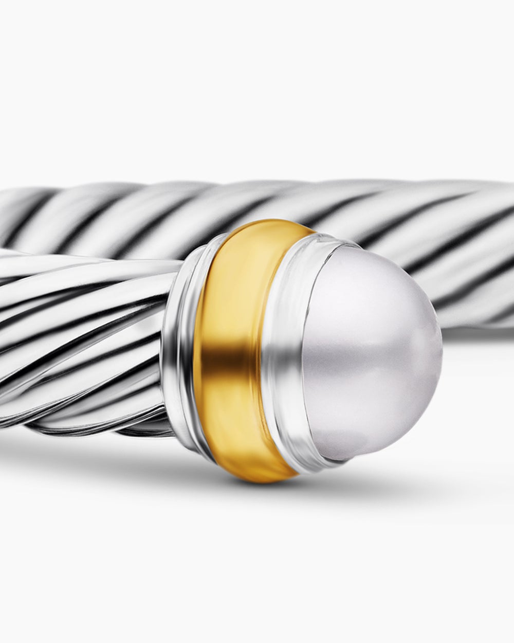 Womens Classic Cable Bracelet in Sterling Silver with 14K Yellow Gold, 7mm