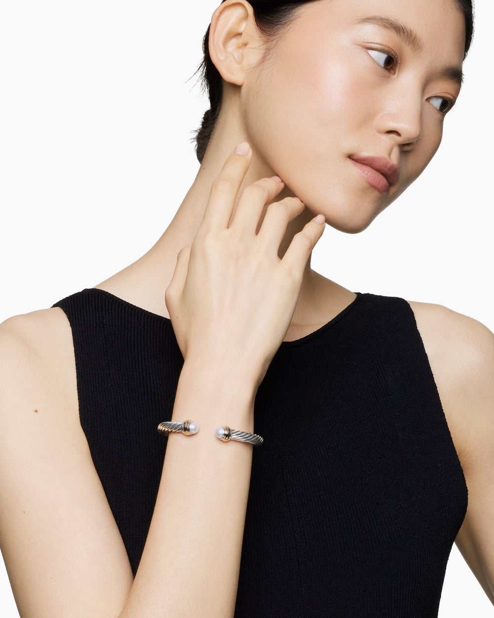 Womens Classic Cable Bracelet in Sterling Silver with 14K Yellow Gold, 7mm