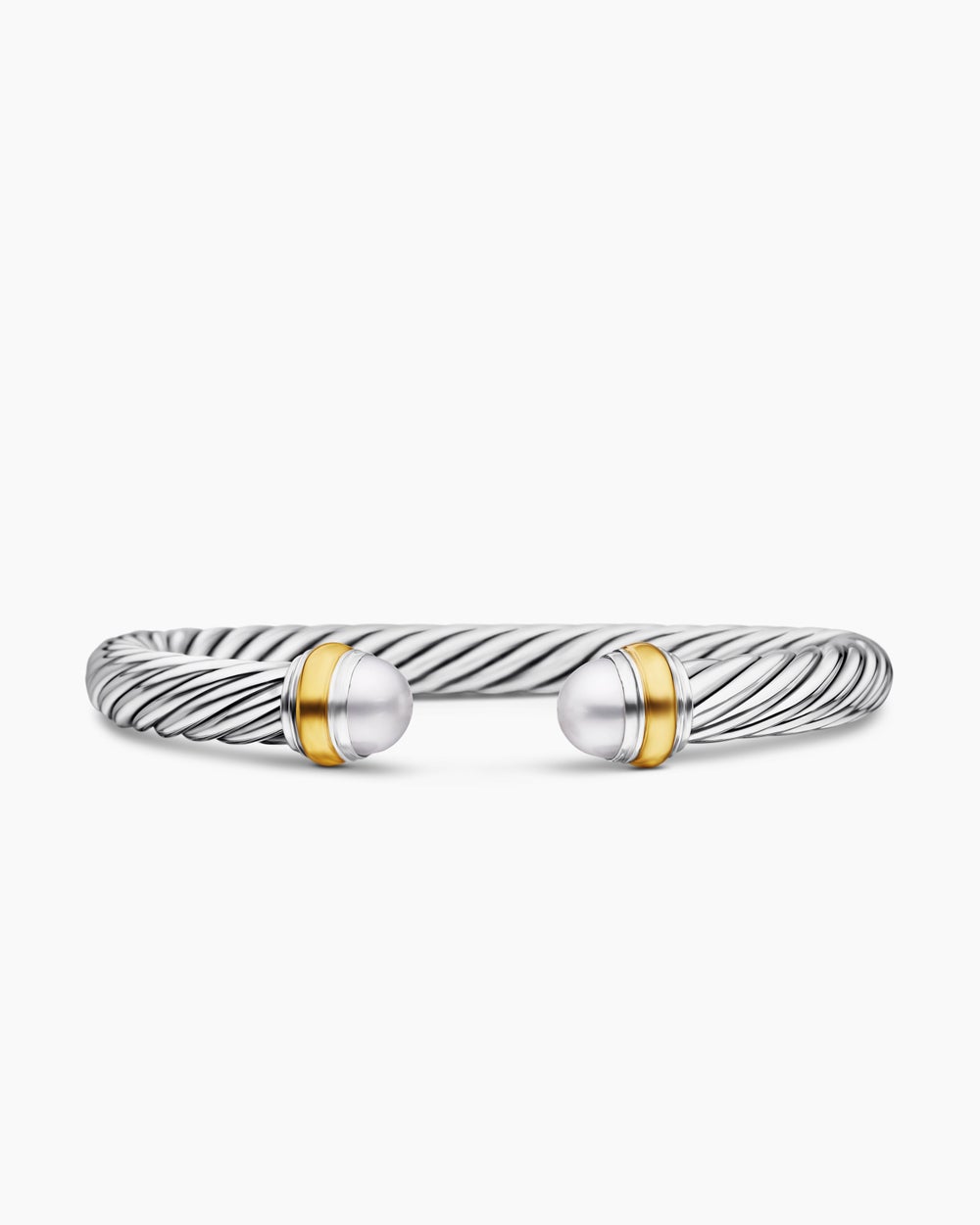Womens Classic Cable Bracelet in Sterling Silver with 14K Yellow Gold, 7mm