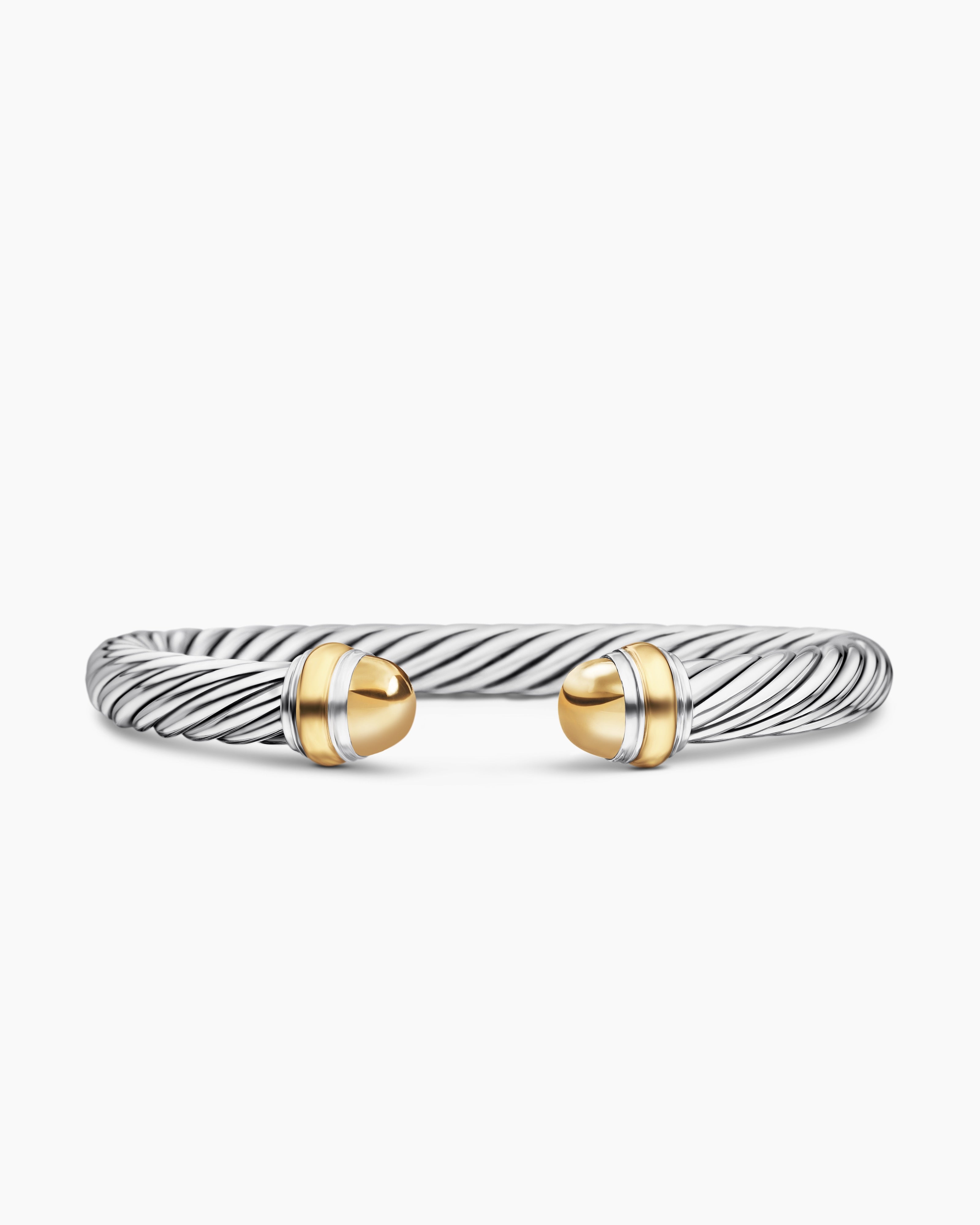 Womens Classic Cable Bracelet in Sterling Silver with 14K Yellow Gold, 7mm