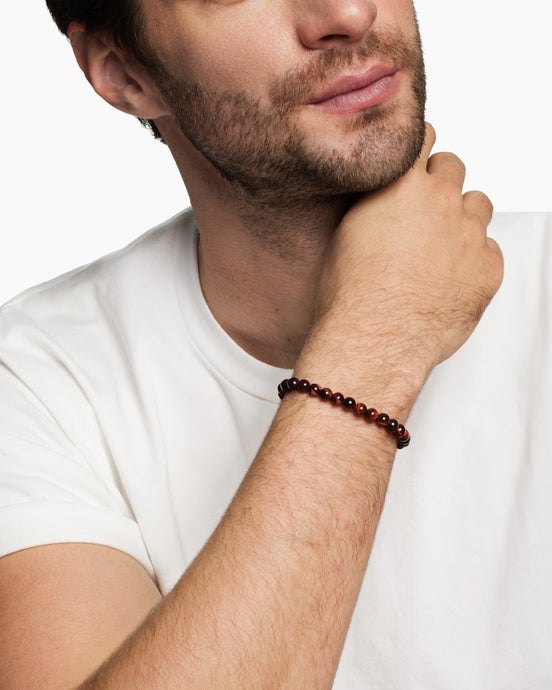 Spiritual Beads Bracelet in Sterling Silver with Red Tiger’s Eye, 6mm