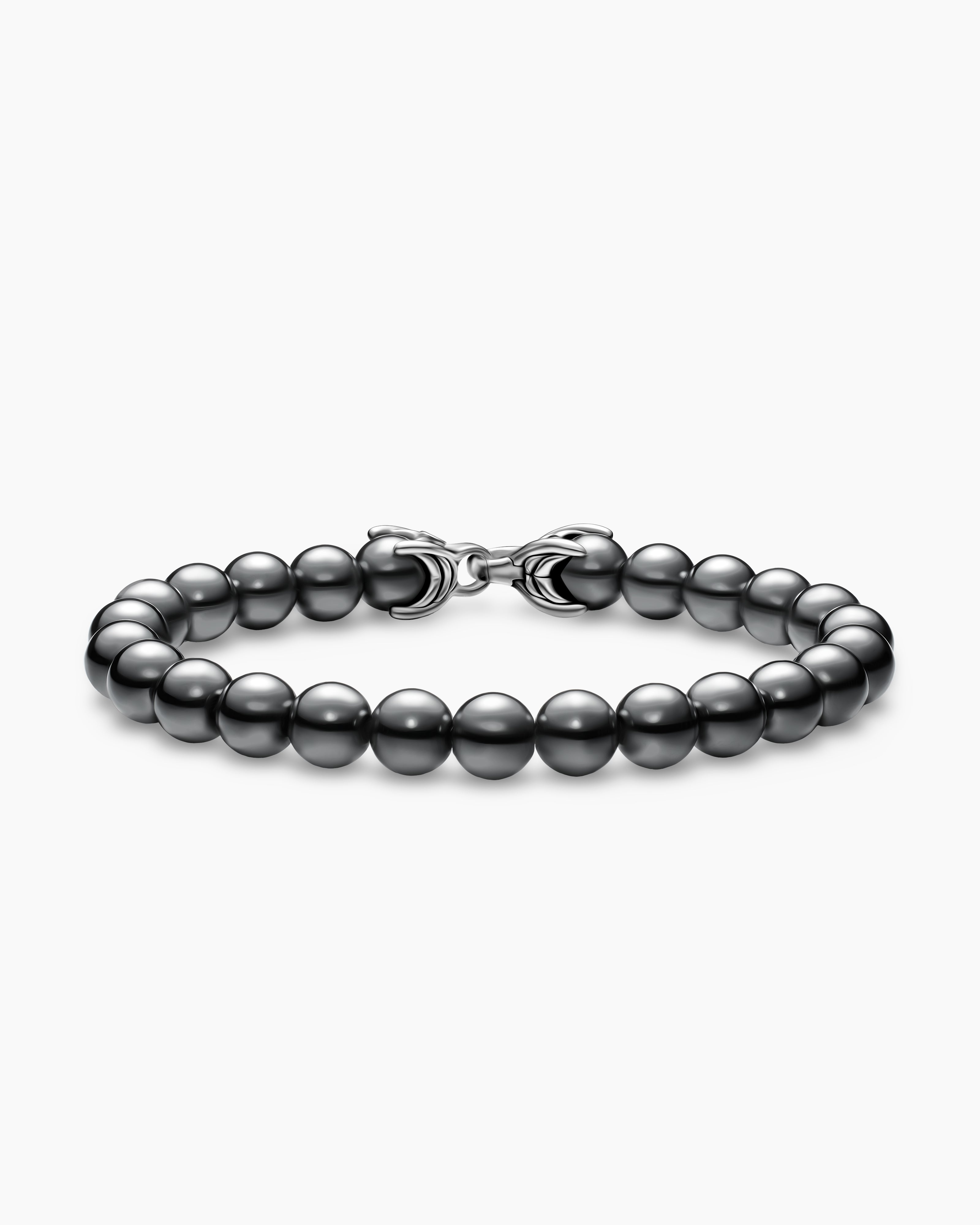 Mens Spiritual Beads Bracelet in Sterling Silver, 8mm