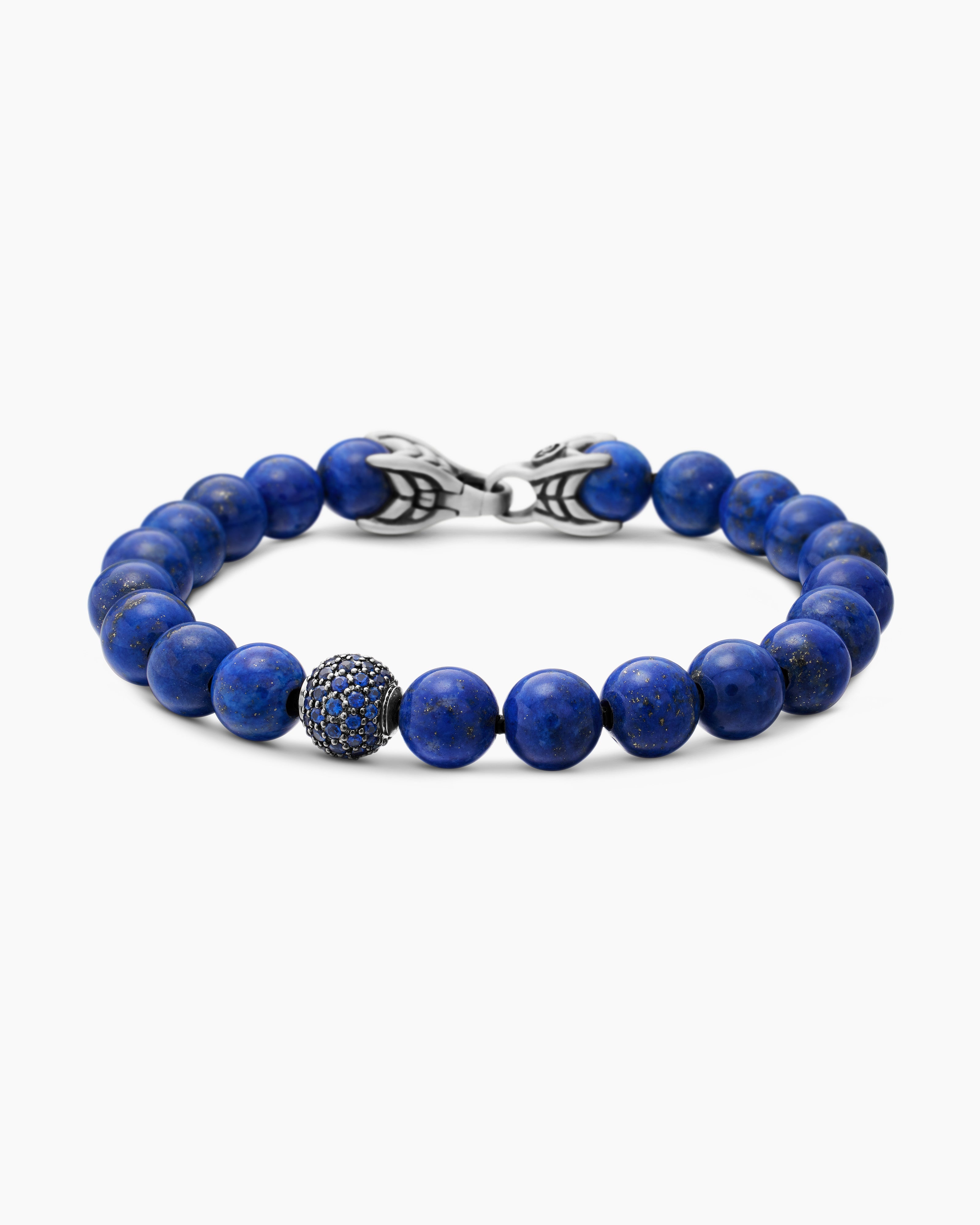 Mens Spiritual Beads Bracelet in Sterling Silver with Pav&eacute; Station, 8mm