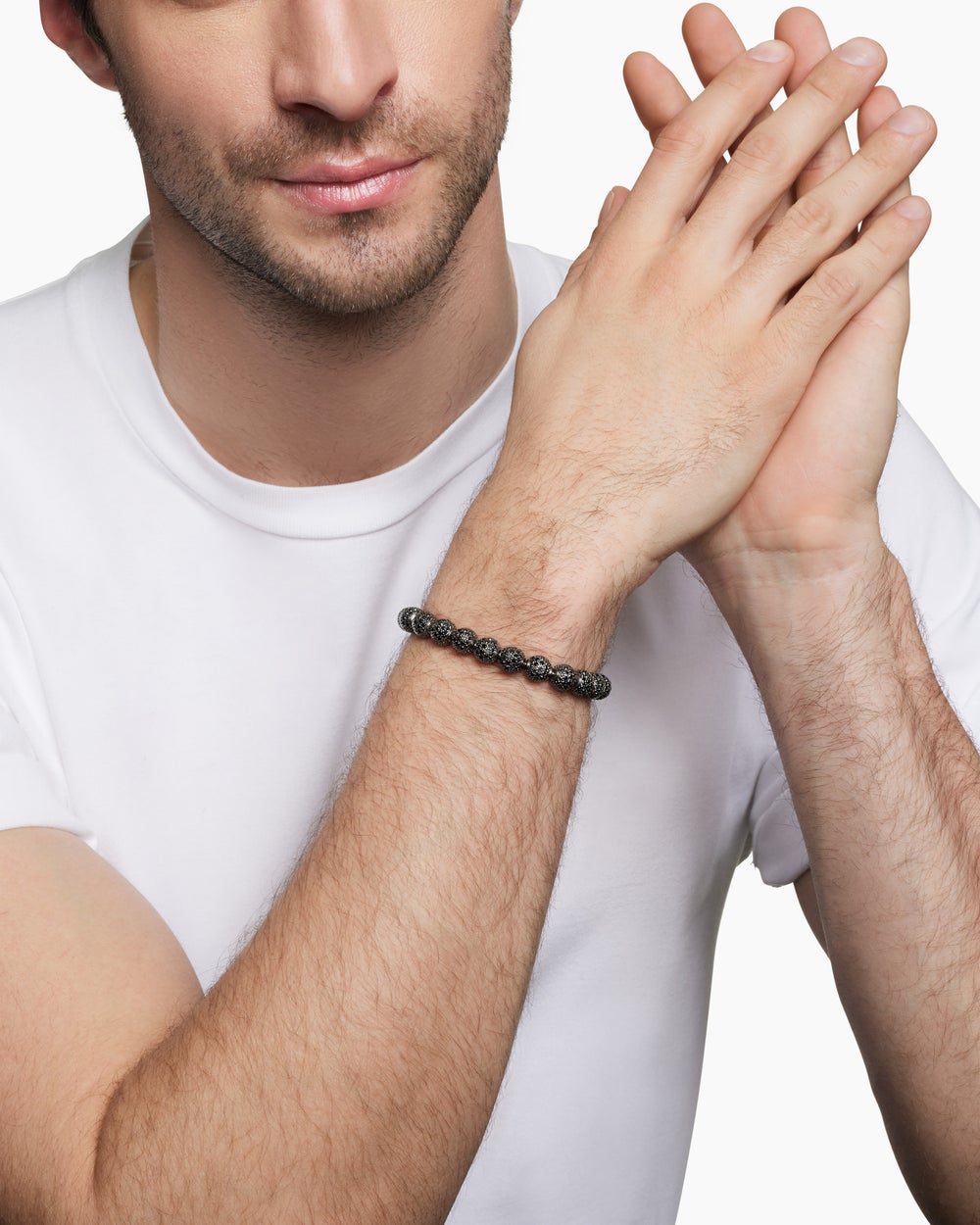 Mens Spiritual Beads Bracelet in Sterling Silver with Pavé, 8mm