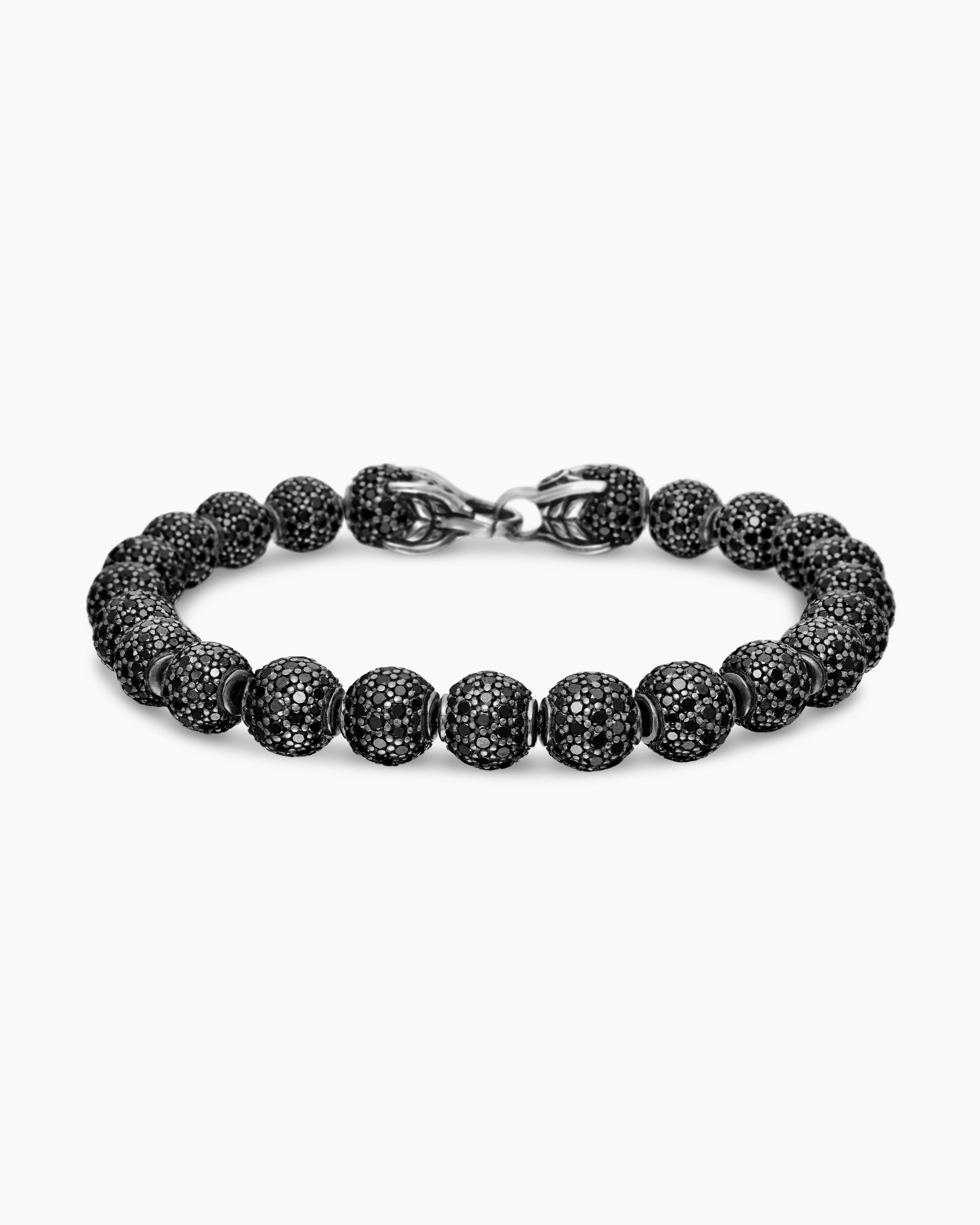 Mens Spiritual Beads Bracelet in Sterling Silver with Pav&eacute;, 8mm