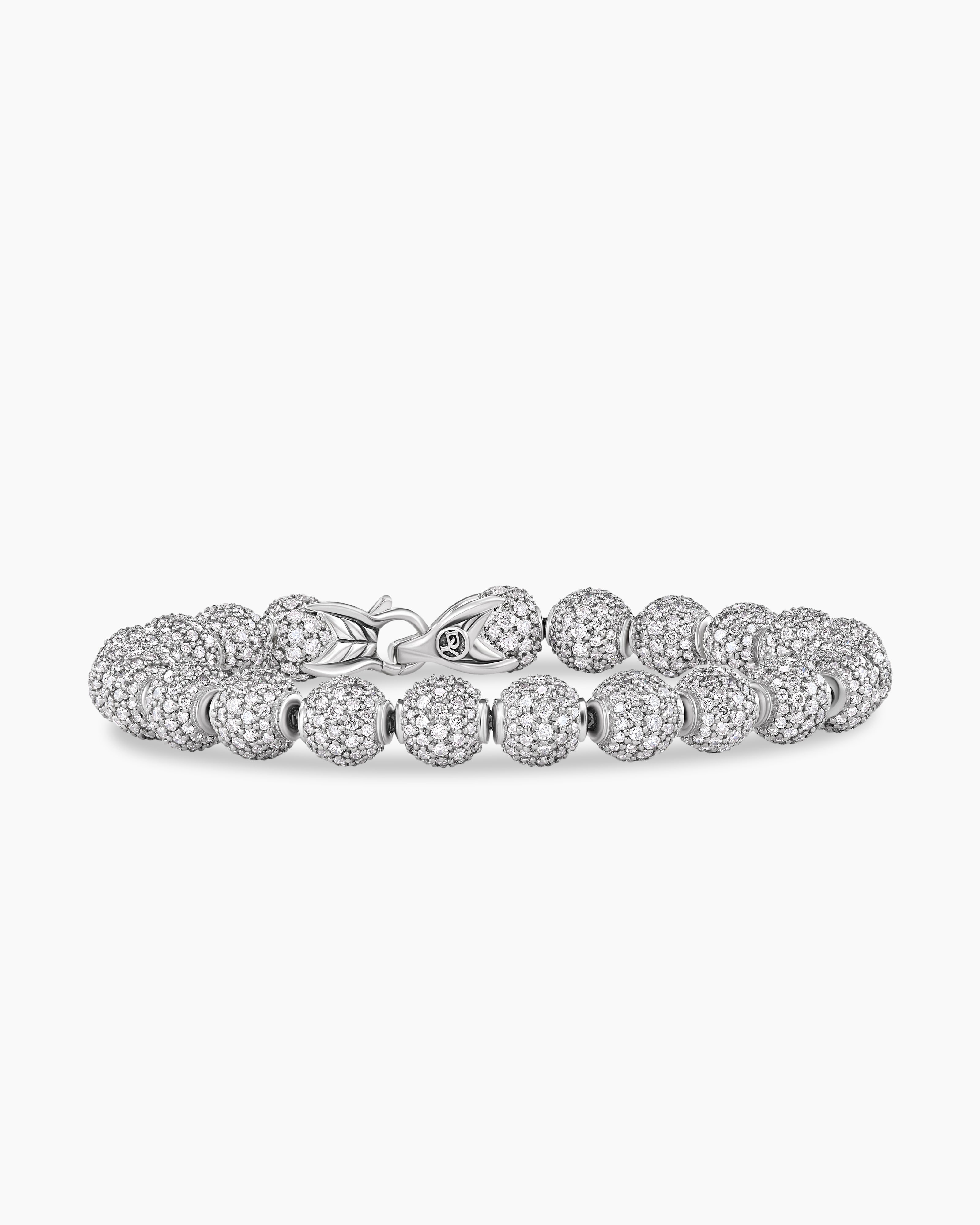 Mens Spiritual Beads Bracelet in Sterling Silver with Pav&eacute;, 8mm