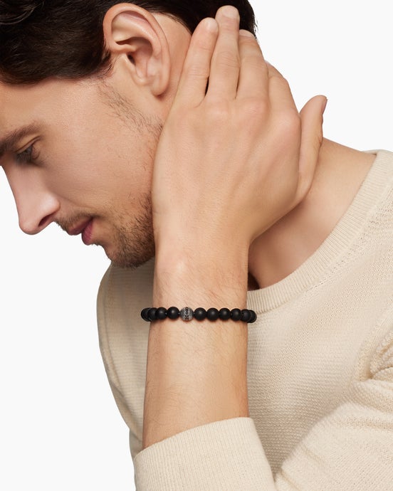 Spiritual Beads Bracelet in Sterling Silver with Black Onyx and Pavé Black Diamond Accent, 8mm