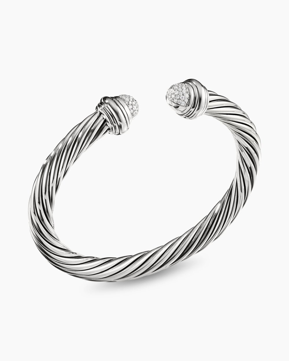 Bracelet Classic Cable en argent sterling avec dômes en pavé, 7 mm pour femmes